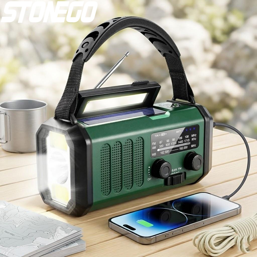 Solar Emergency Charger - 10000mAh Solar Crank AM FM Radio