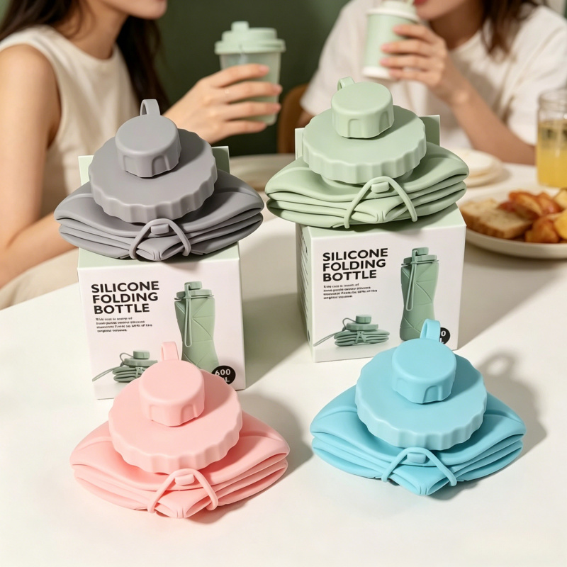Water Bag Collapsible - 600ml Silicone Folding Water Bottle: Portable
