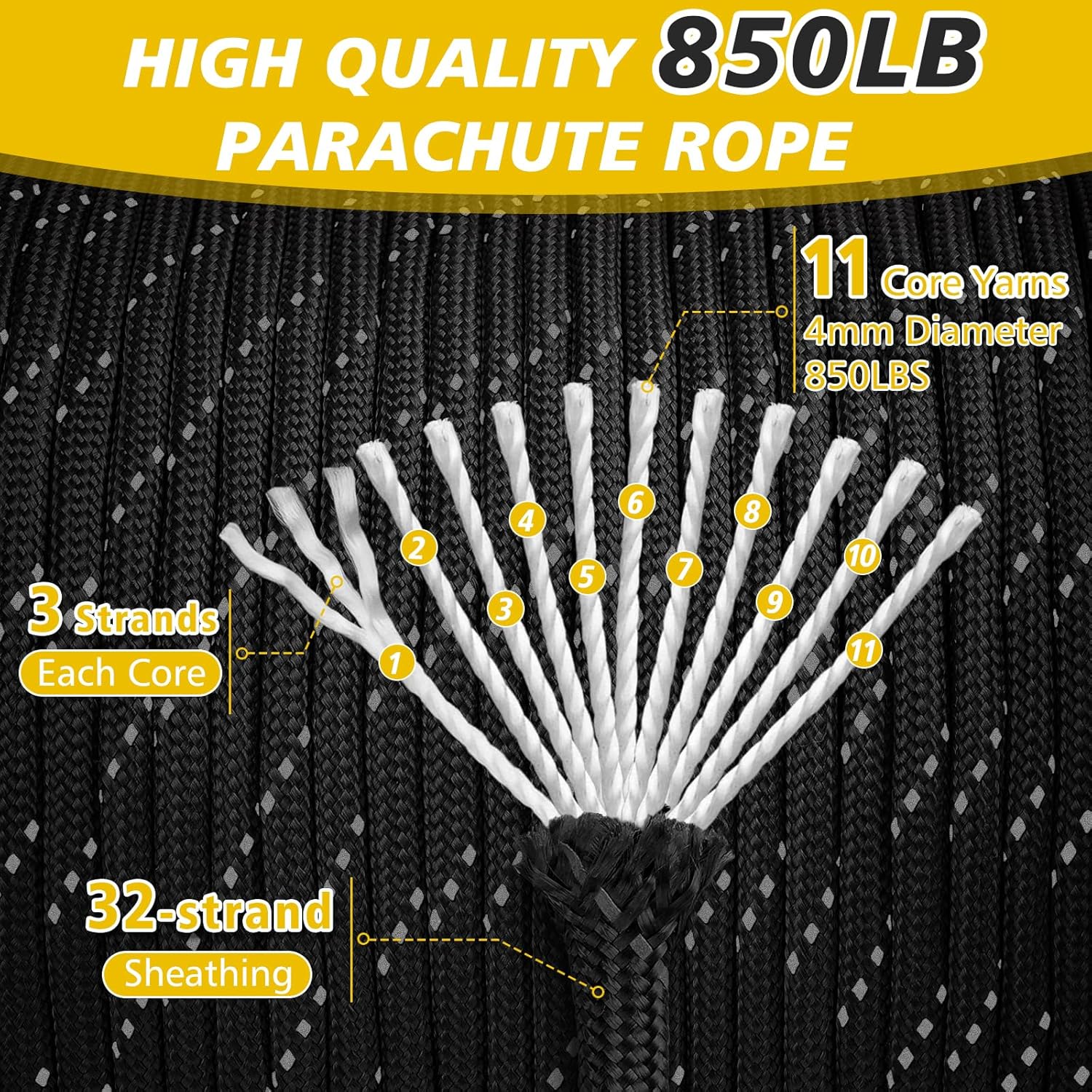850lb Reflective Paracord Rope – Para Cord 1000Ft Bewertung und Preis