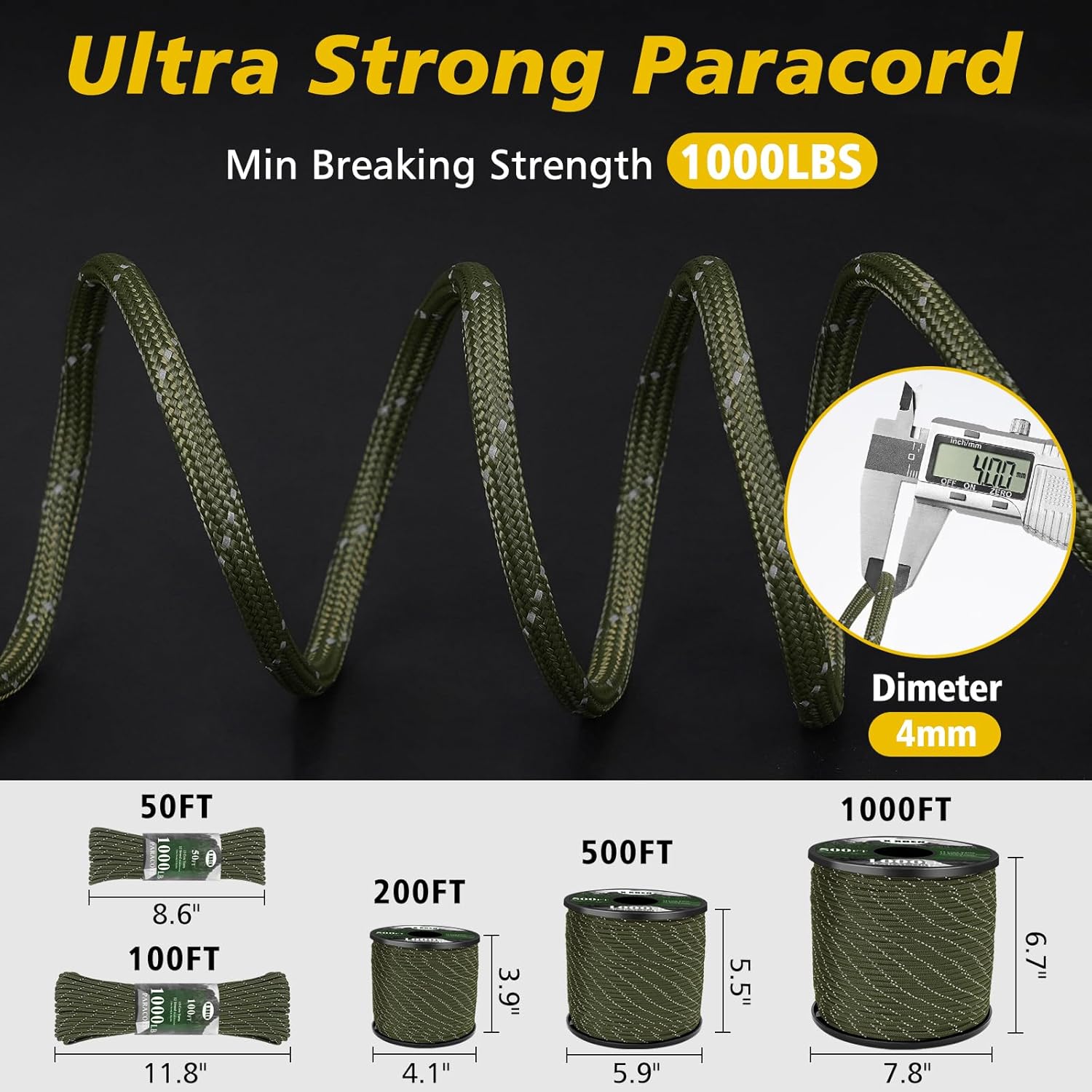1000lb Reflective Paracord 4mm – Para Cord 1000Ft Bewertung und Preis